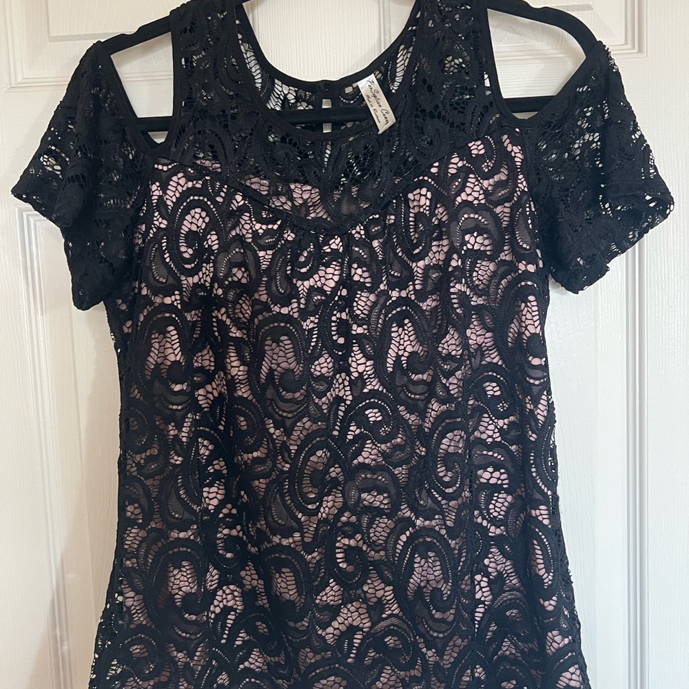 Concept Black and Pink lining Embellished Cut Out Blouse